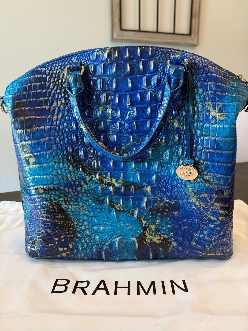 Large Duxbury Satchel - Phthalo Melbourne Blue Green Croc-Embossed Leather
